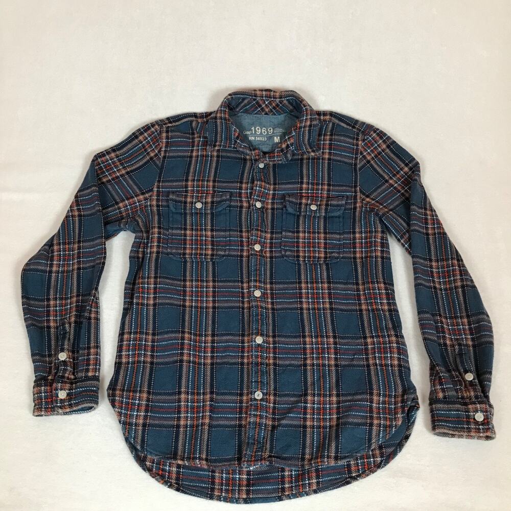 Gap Blue Plaid Cotton Long Sleeve Button Flannel Shirt Medium